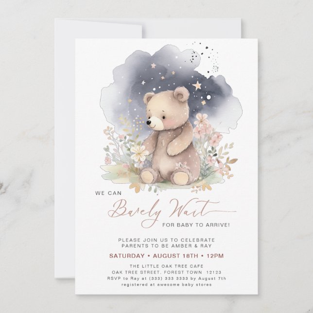 Invitación Mauve We Can Bearly Wait Chica Baby Shower (Anverso)