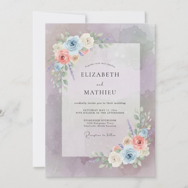 Invitación Mauve Whimsical Floral Wedding (Anverso)