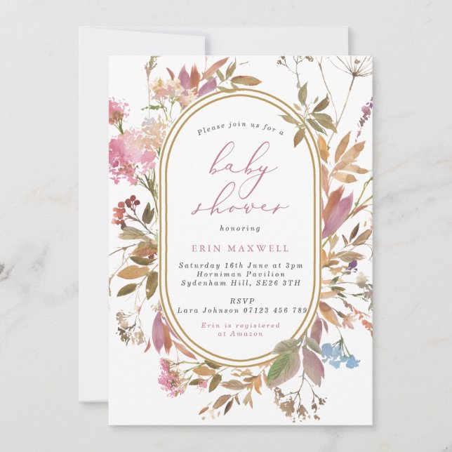 Invitación Mauve Wildflowers Pill Frame Baby Shower Invitatia (Anverso)