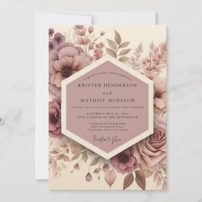 Invitación Mauve Woodland Bloom Wedding (Anverso)