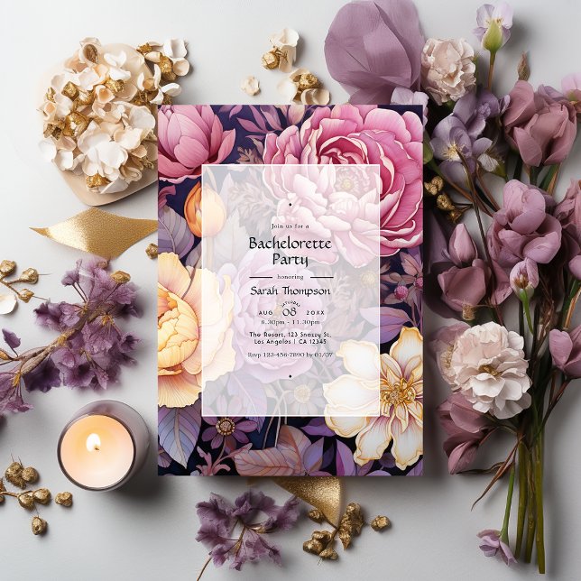 Invitación Mauve y Gold Floral Bachelorette (Subido por el creador)
