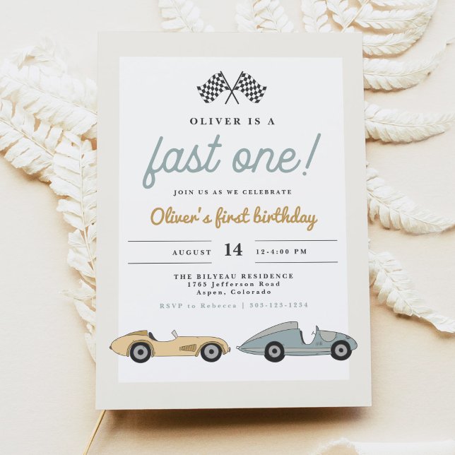 Invitación MAVERICK Pastel Race Car Fast One First Birthday (Subido por el creador)