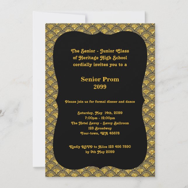 Invitación Mayor del baile de fin de curso, estilo de Gatsby, (Anverso)