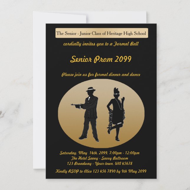 Invitación Mayor del baile de fin de curso, estilo de Gatsby, (Anverso)