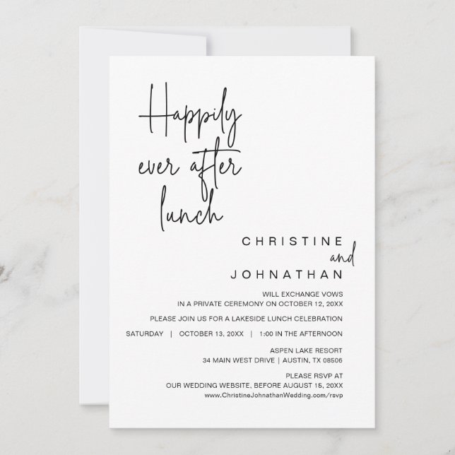 Invitación Me alegro de que el almuerzo del Boda Elopement (Anverso)