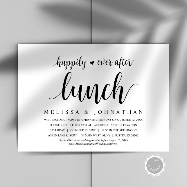Invitación Me alegro de que el almuerzo del Boda Elopement (Happily Ever After Wedding Elopement Lunch Celebration Invitation Card, Downloadable, Modern Rustic)