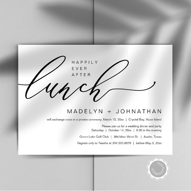 Invitación Me alegro de que el Boda Elopement Lunch Fiesta (Happily Ever After Wedding Elopement Lunch Party Invitation Card, Editable, Downloadable, Modern)