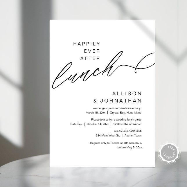 Invitación Me alegro de que haya terminado el almuerzo. (Happily Ever After Lunch, Modern Minimalist Wedding Celebration, Digital Download Invites.)
