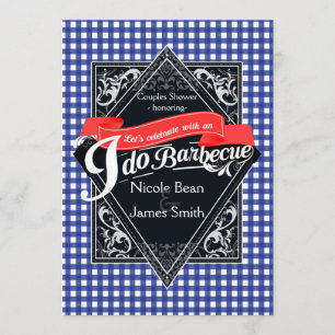 Invitación Me apasiona la barbacoa BBQ Azul y Rojo Cuadros Co