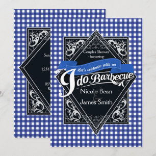 Invitación Me caso BARBECUE BBQ Azul Blanco Cuadros Compromis