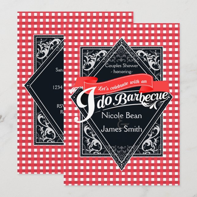 Invitación Me caso con barbacoa BBQ de cuadros rojos y blanco (Anverso / Reverso)