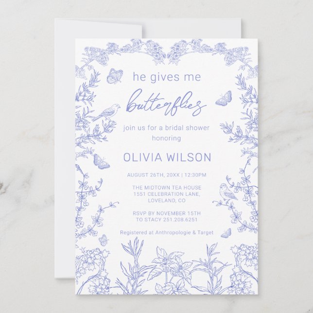 Invitación Me Da Butterflies Chinoiserie Ducha Bridal (Anverso)