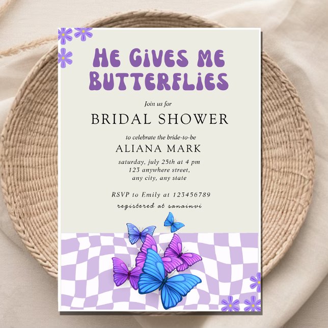 Invitación Me da mariposas a la ducha nupcial a cuadros (Subido por el creador)