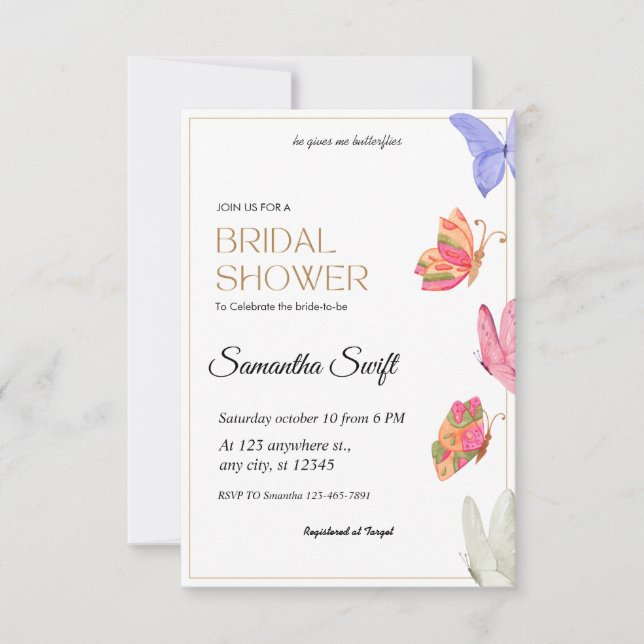 Invitación Me da mariposas Bridal Shower (Anverso)