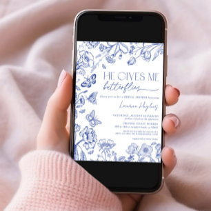 Invitación Me Da Mariposas Ducha Azul Vintage Bridal