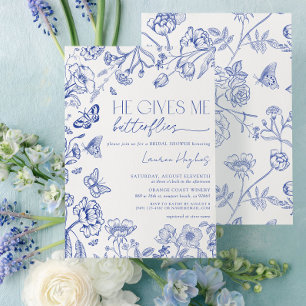 Invitación Me Da Mariposas Ducha Azul Vintage Bridal
