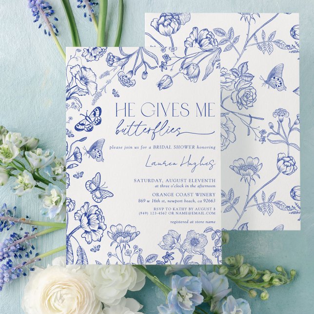 Invitación Me Da Mariposas Ducha Azul Vintage Bridal (Subido por el creador)