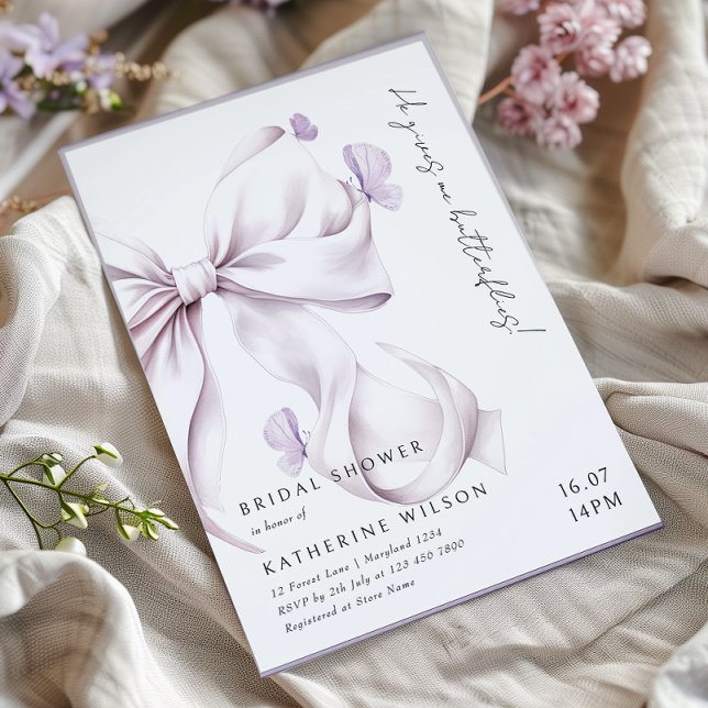 Invitación Me Da Mariposas Ducha Bridal Morada Bow (Subido por el creador)