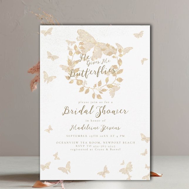 Invitación Me Da Mariposas Ducha De Novias De Oro (he gives me butterflies gold eucalyptus garden bridal shower invitation romantic elegant boho chic)