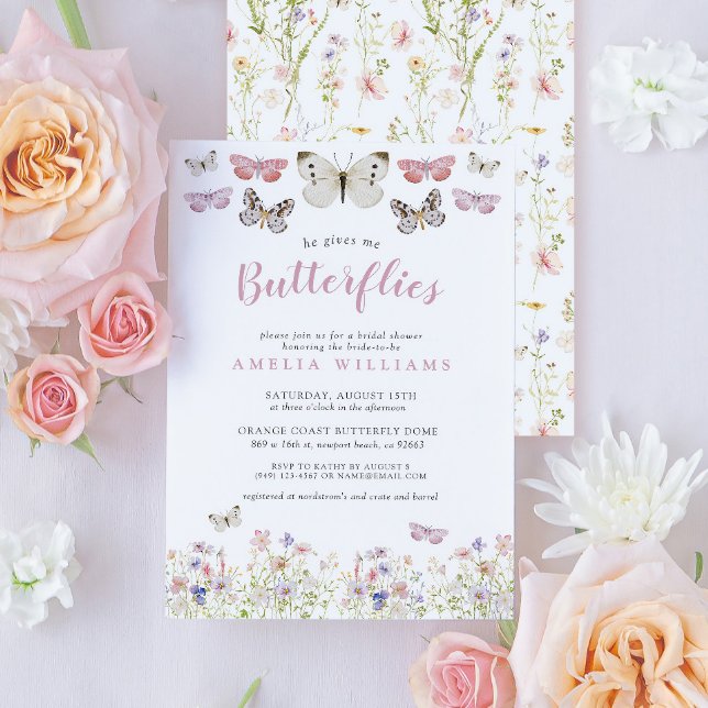Invitación Me Da Mariposas Flores Rosadas Ducha Bridal (Easily personalize this beautiful butterfly bridal shower invitation for the perfect celebration!)