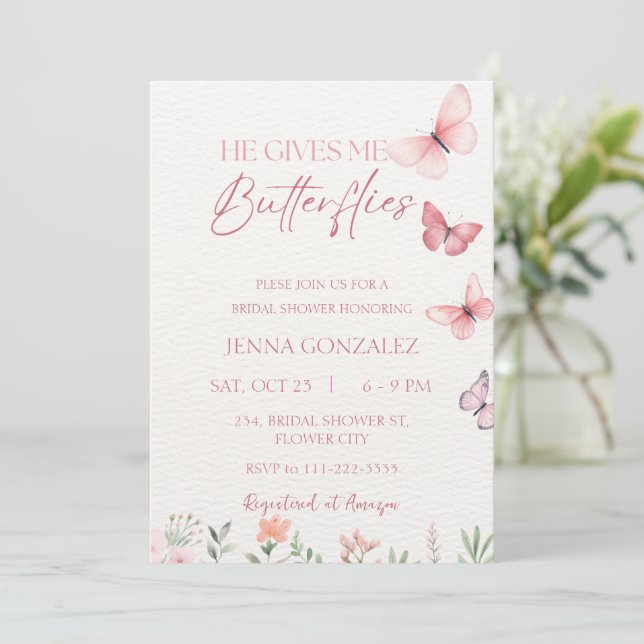 Invitación Me Da Mariposas Flores Silvestres Ducha Bridal (Anverso de pie)