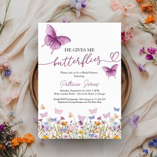 Invitación Me Da Mariposas Flores Silvestres Ducha Bridal (Subido por el creador)