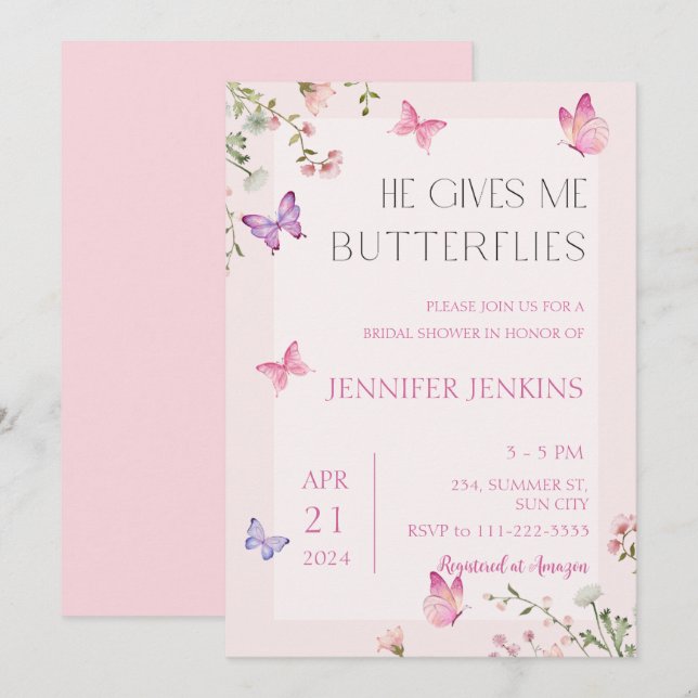 Invitación Me Da Mariposas Flores Silvestres Ducha Bridal (Anverso / Reverso)