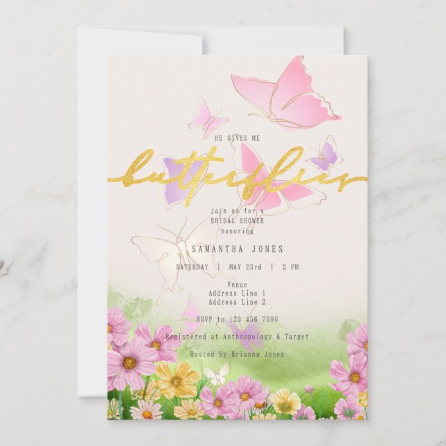 Invitación Me Da Mariposas Flores Silvestres Ducha De Novias (Anverso)