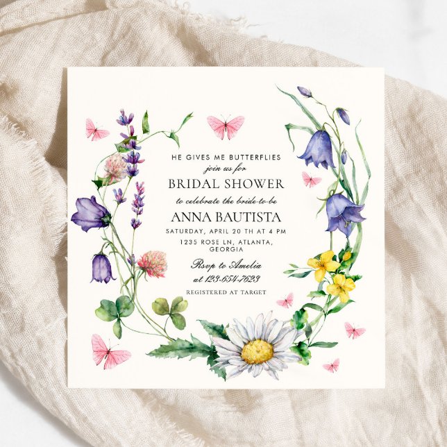 Invitación Me Da Mariposas Flores Silvestres Ducha De Novias (Subido por el creador)