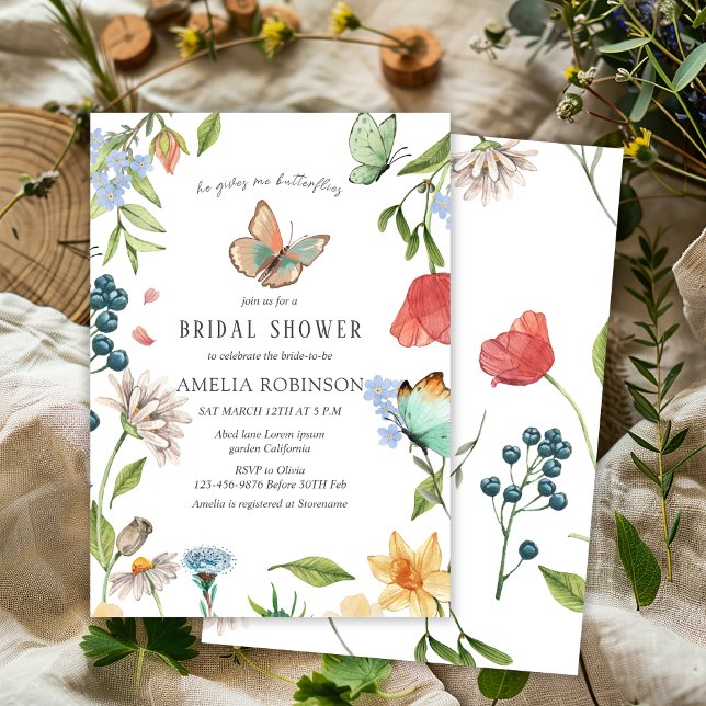 Invitación Me da mariposas Wildflowers Bridal Shower (Subido por el creador)