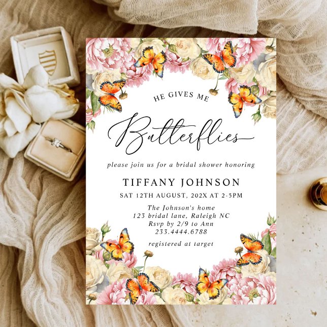 Invitación Me Da Una Ducha De Novias De Mariposas Peonies (Subido por el creador)