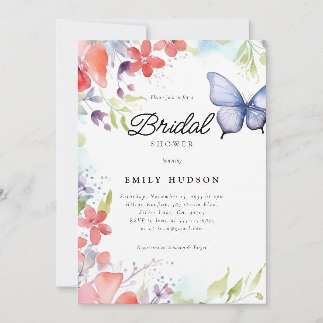 Invitación Me Da Una Ducha De Novias Mariposas (Anverso)