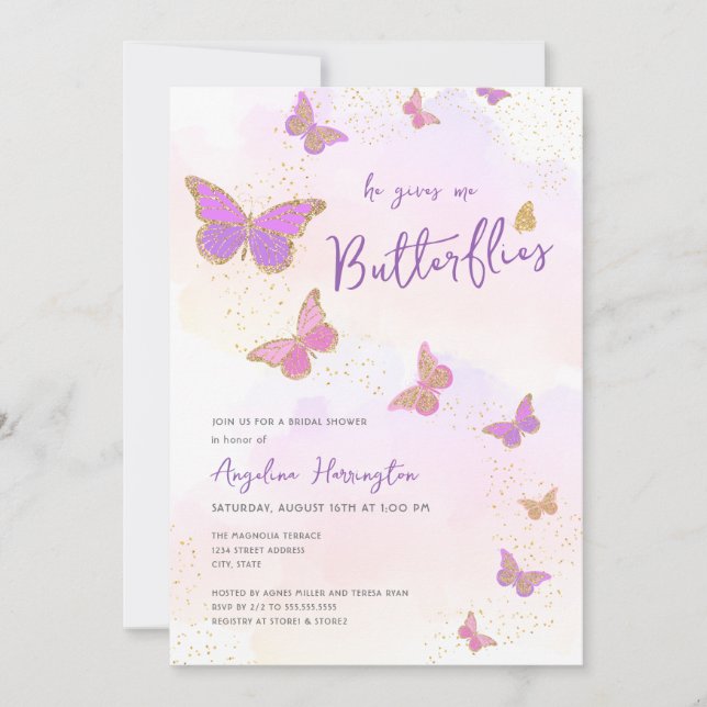 Invitación Me Da Una Ducha De Novias Mariposas (Anverso)