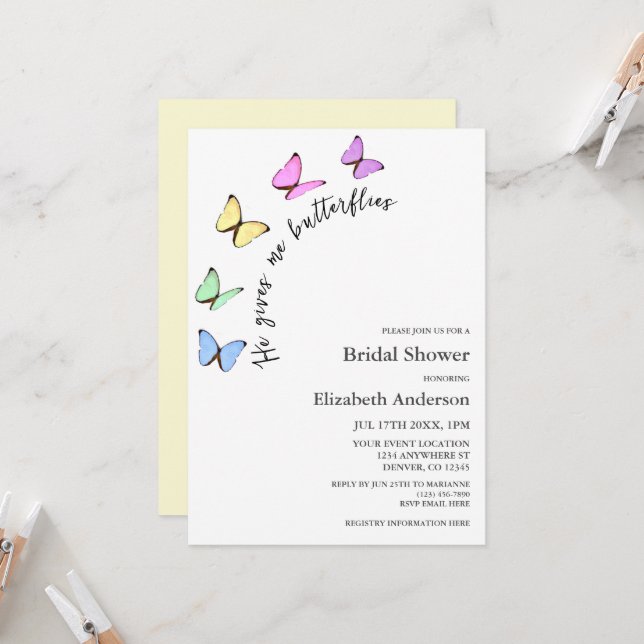 Invitación Me Da Una Ducha De Novias Mariposas (Anverso/Reverso In Situ)