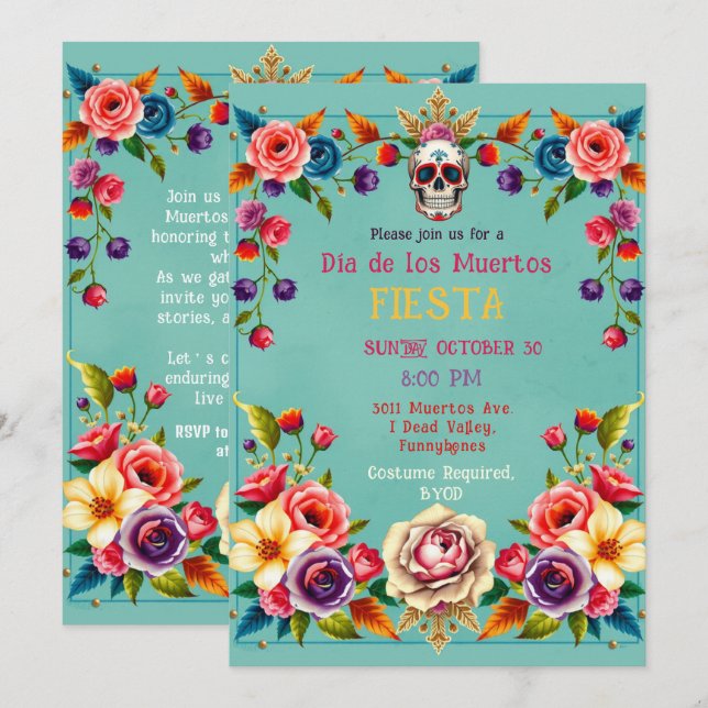 Invitación 💀 me 🎉 en el Día de los Muertos (Anverso / Reverso)