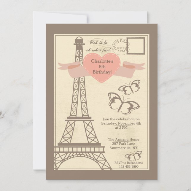Invitación Me Encanta París (Anverso)
