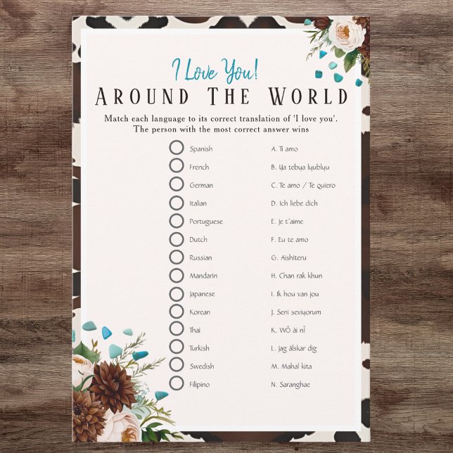 Invitación Me encanta todo el mundo Boho juego de ducha de no (I love around the world Boho Bridal shower game)