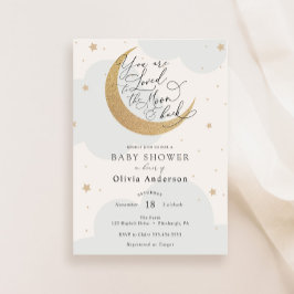 Invitación Me encantó el Baby Shower azul de la luna y el rev