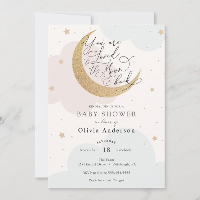 Invitación Me encantó el Baby Shower de la luna y el reverso (Anverso)