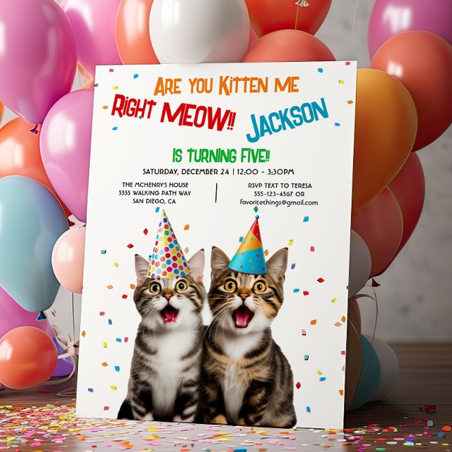 Invitación ¿Me estás comiendo bien, Meow Birday Party 2 Gatos (Subido por el creador)