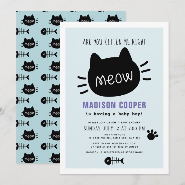 Invitación ¿Me Estás Gatillando A La Derecha Meow Blue Boy Ba (Anverso / Reverso)