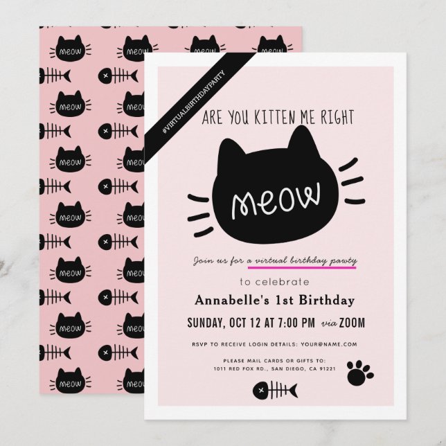Invitación ¿Me Estás Gatillando A La Derecha Meow Pink Virtua (Anverso / Reverso)