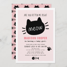 Invitación ¿Me Estás Gatito A La Derecha, Meow Chica Rosa Bab