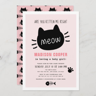 Invitación ¿Me Estás Gatito A La Derecha, Meow Chica Rosa Bab