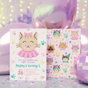Invitación ¿Me Estás Gatito A La Derecha Meow Cuty Cat Pastel