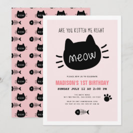 Invitación ¿Me Estás Gatito A La Derecha, Meow Pink BIrthday?