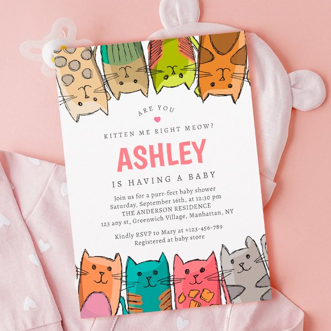 Invitación ¿Me Estás Gatito A Mí? Baby Shower de gatos (Are you kitten me right meow baby shower invitation)