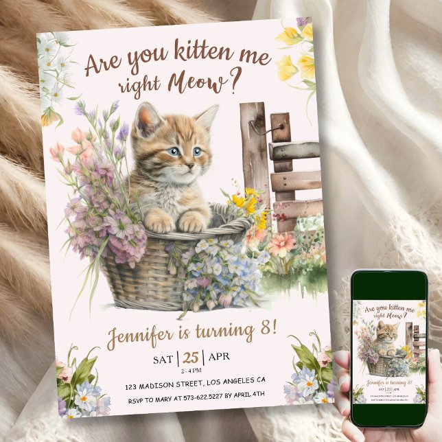 Invitación ¿Me Estás Gatito Ahora Mismo Chica Gato Ocho Cumpl (Subido por el creador)