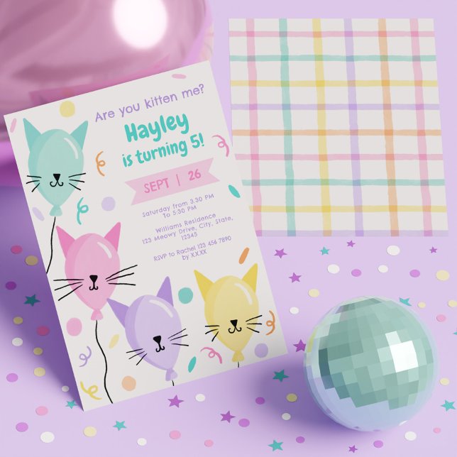 Invitación ¿Me Estás Gatito Gato Gato Gatito Rícodo (Are You Kitten Me Cute Kitty Cat Birthday Rainbow Invitation)