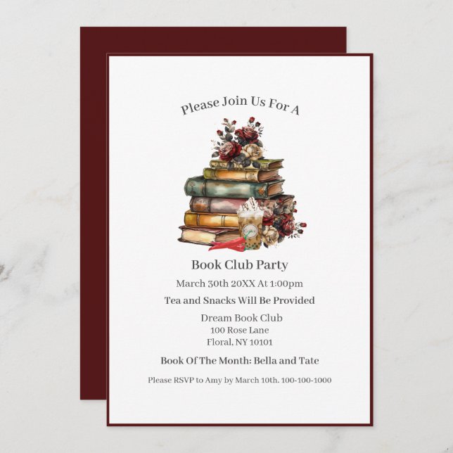 Invitación Me gustan mis libros picantes y mi café helado, Bo (Anverso / Reverso)